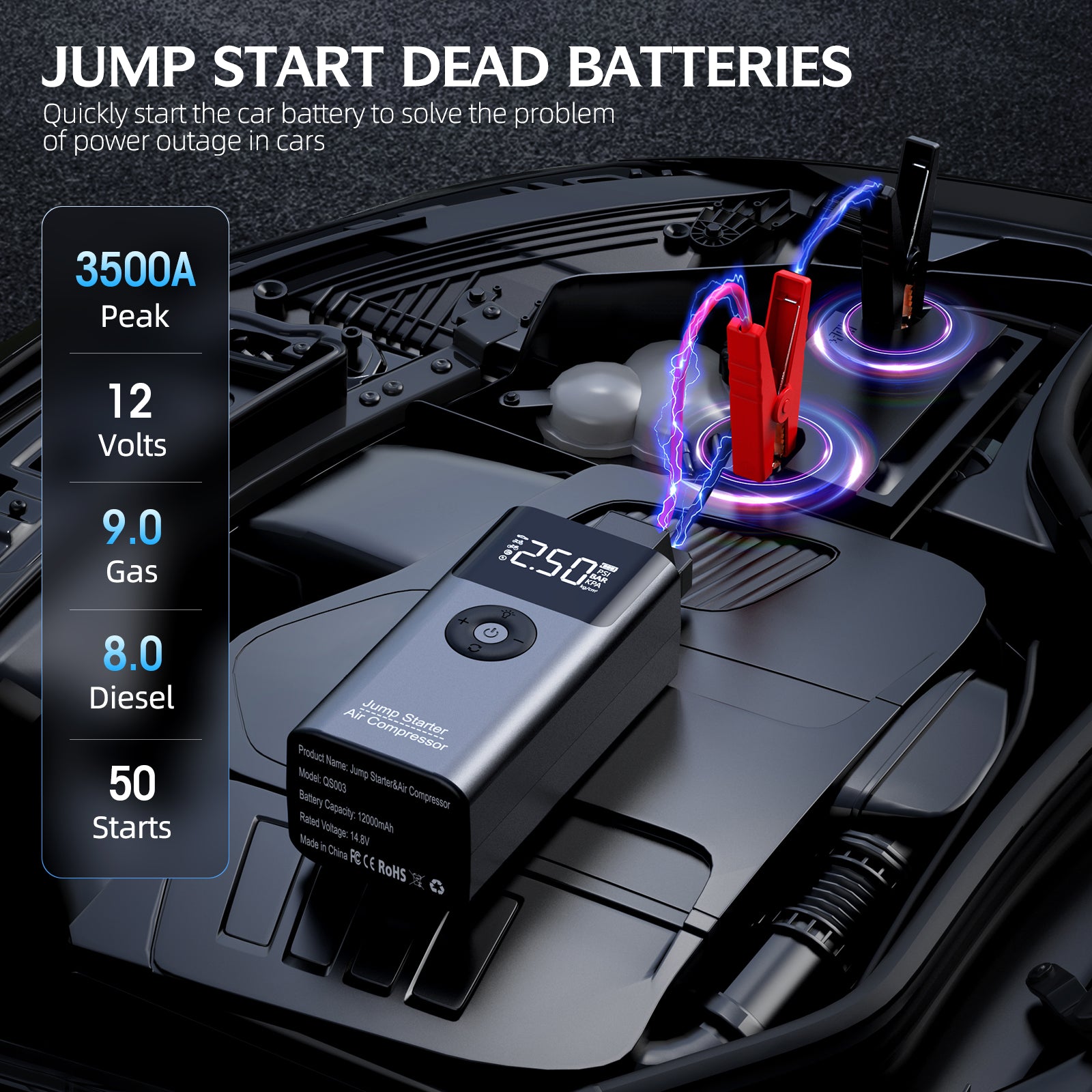 LERTIN Jump Starter with Air Compressor, 3500A