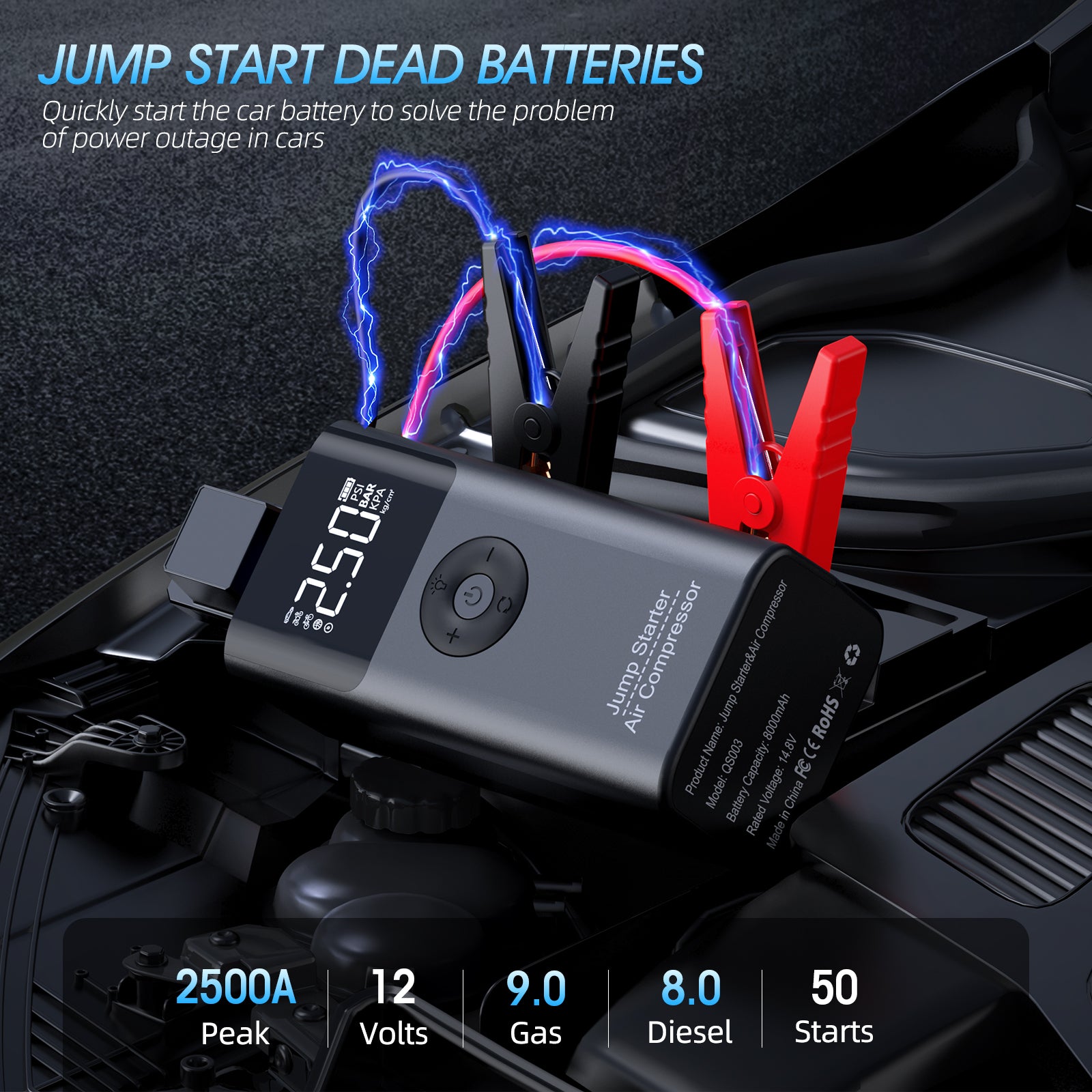 LERTIN Jump Starter with Air Compressor, 2500A