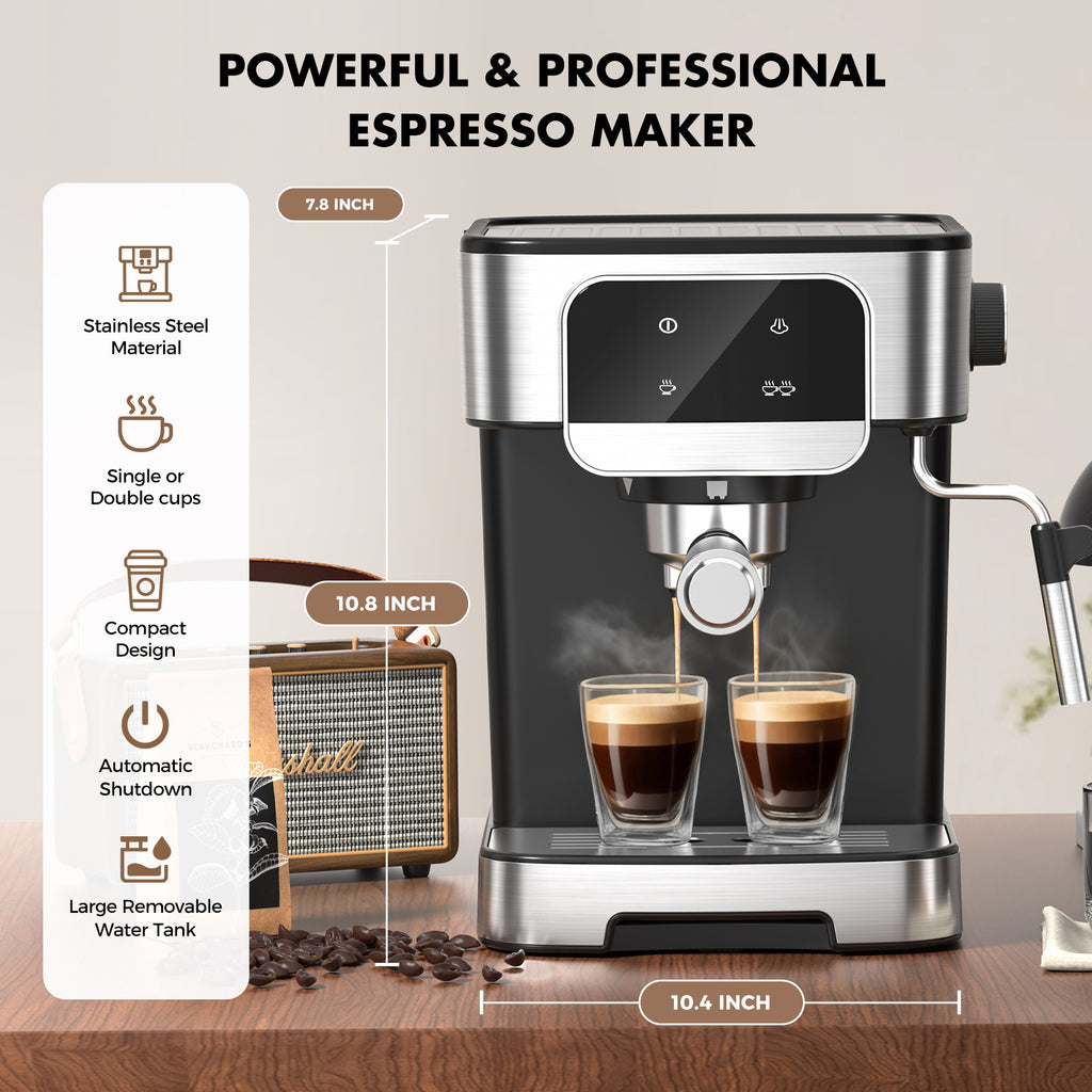 Espresso Machine 20Bar with Power Milk Frother, LED Touch Screen, Black