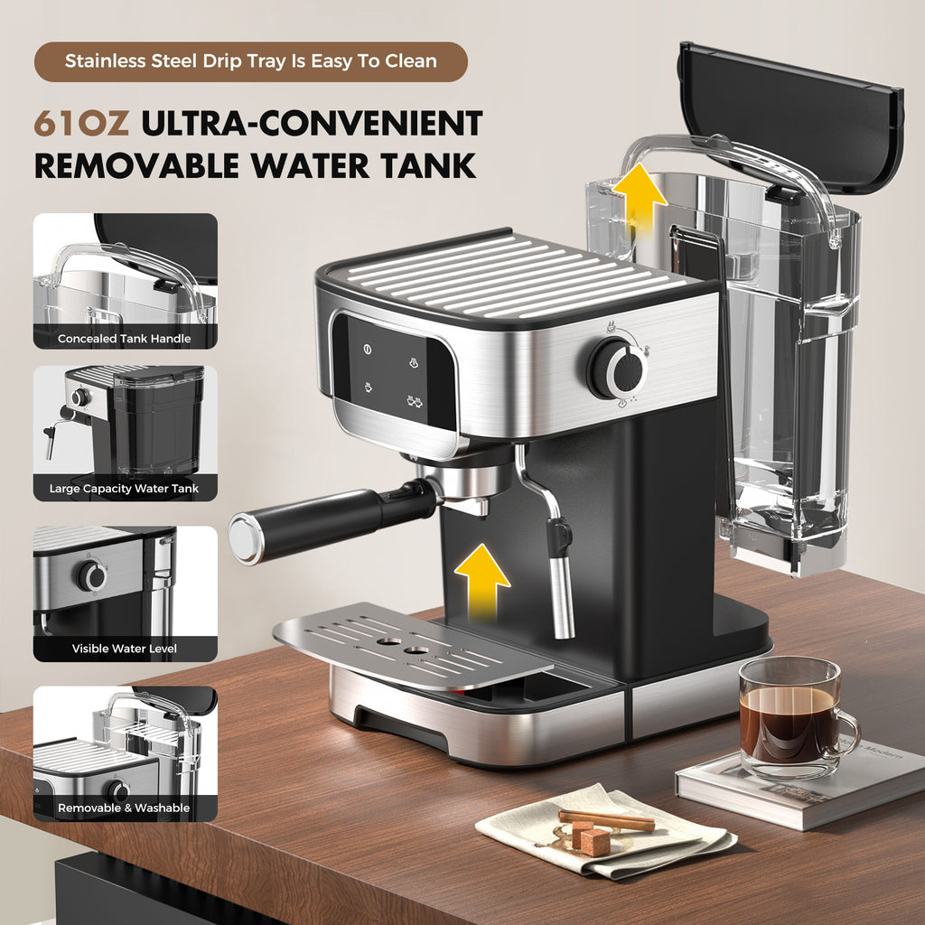 Espresso Machine 20Bar with Power Milk Frother, LED Touch Screen, Black