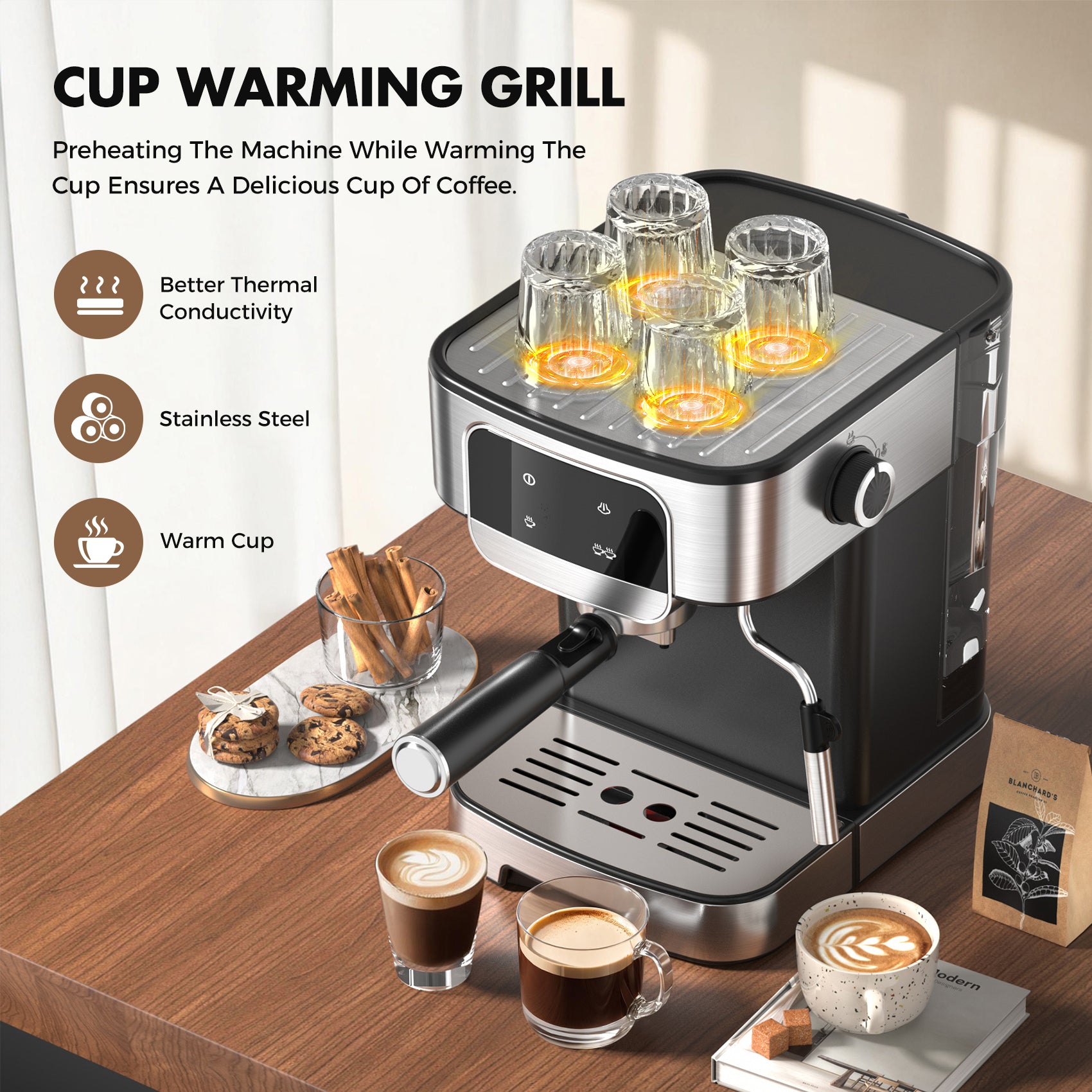 Espresso Machine 20Bar with Power Milk Frother, LED Touch Screen, Black