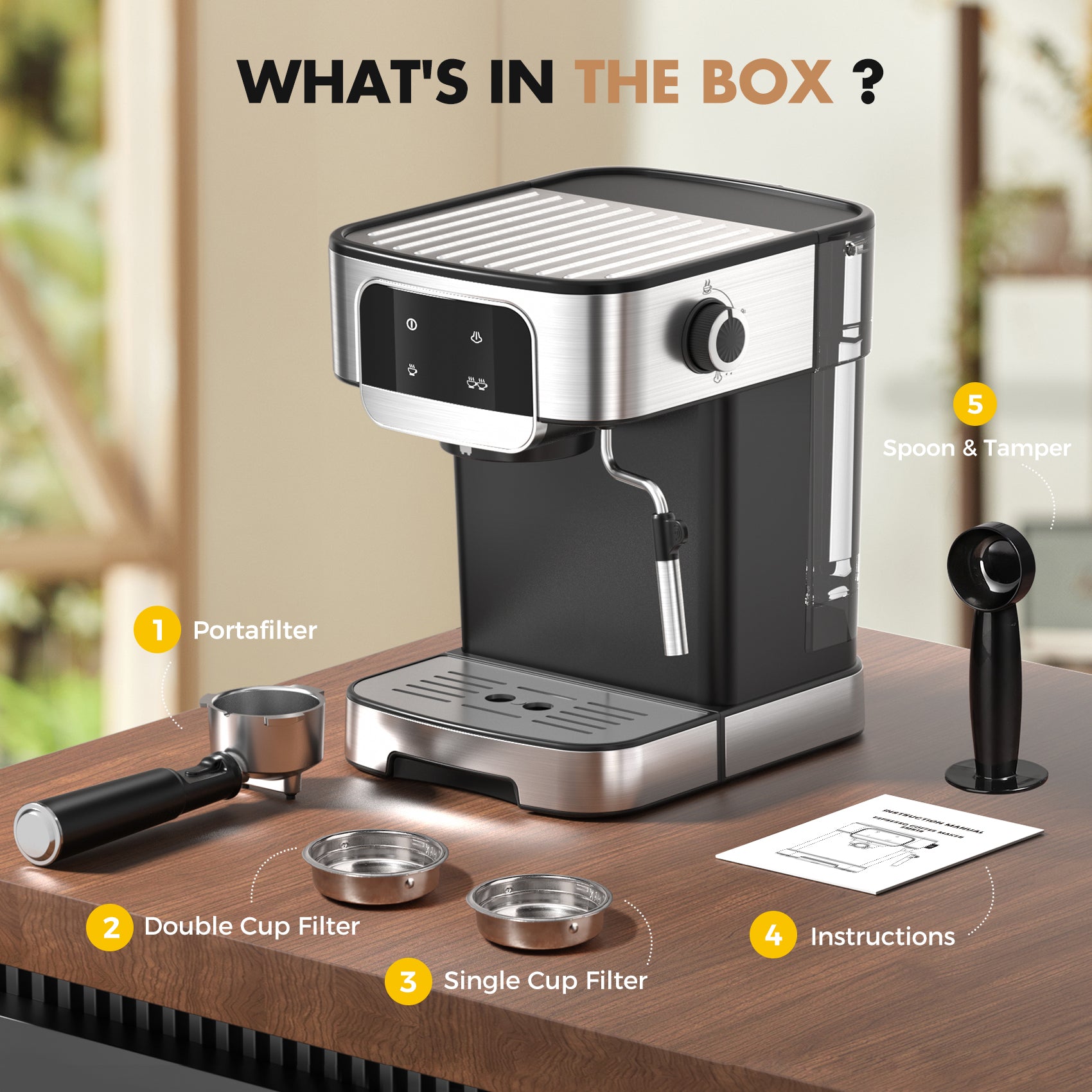 Espresso Machine 20Bar with Power Milk Frother, LED Touch Screen, Black