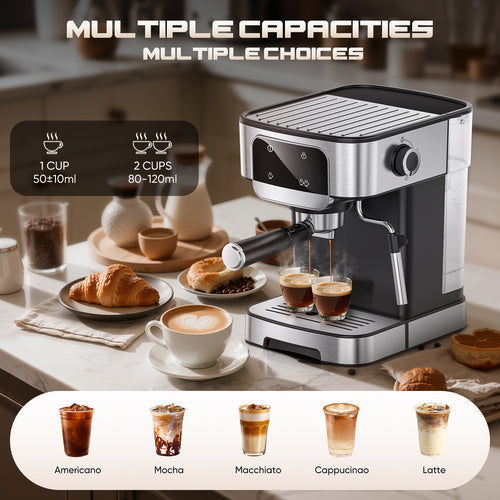 Espresso Machine 20Bar with Power Milk Frother, LED Touch Screen– 2026 New Release, Black for Latte, Cappuccino